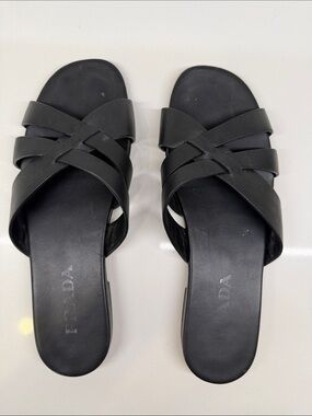 PRADA Black Strappy Slide Sandals
